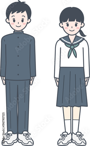 Japanese Middle School Students Uniform Boys Girls Character Illustration