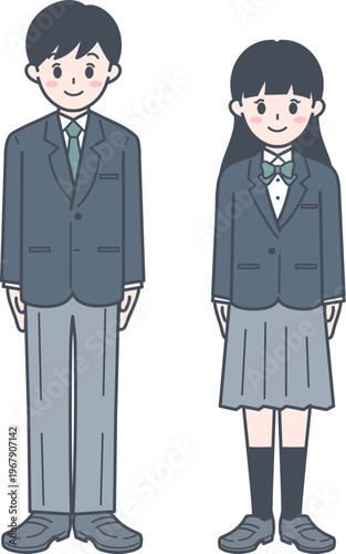 Japanese High School Students Uniform Boys Girls Character Illustration
