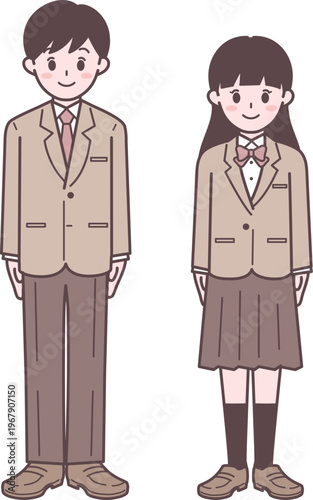 Japanese High School Students Uniform Boys Girls Character Illustration