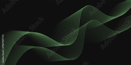 Lime Green Wavy Lines on Dark Backdrop: A Serene and Dynamic Abstract Art Piece Showcasing Flowing Energy and Geometric Precision for Design and Technology Projects