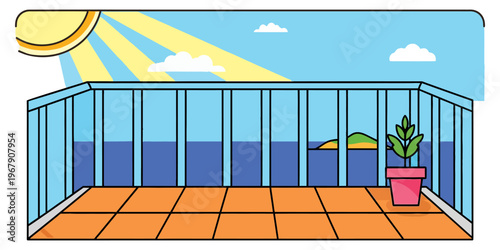 modern beachfront sunroom with ocean view flat design vector illustration