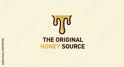 Honey source logo with dripping honey design and text, perfect for branding.