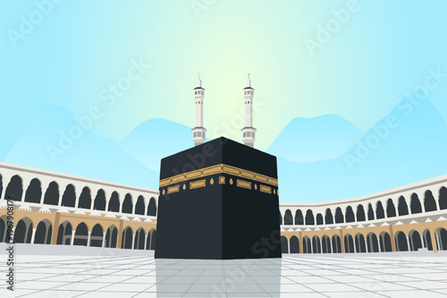 Kaaba Holy Mosque Minimal Clean Background Illustration