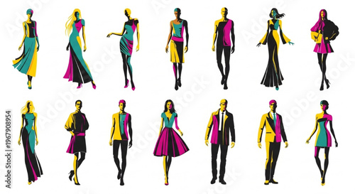 Fashion Figures Vector Technical Female Stylized Body Male Form Croquis Illustration Design Set