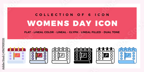 Womens Day Icon Set Flat. Lineal. Glyph. Filled. Dual Tone Styles