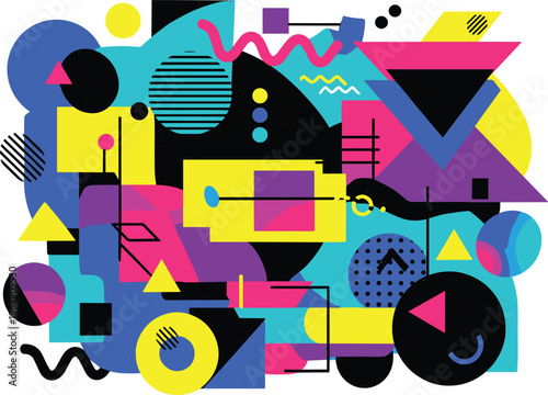 Geometric Abstract Vector Art with Colorful Shapes, Lines, and Dynamic Patterns for Modern Graphic Design and Creative Projects