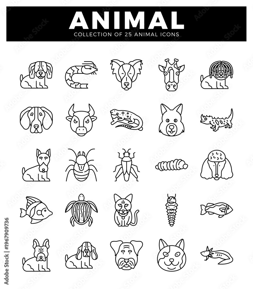 Fototapeta premium animal icons in outline style on a white background.