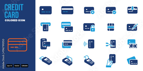 credit card colored icon set vector design good for web and mobile app