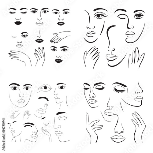 Black and white of expressive human faces and hairstyles portraits expressions