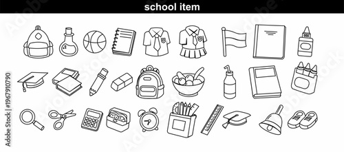 illustration of school item icon set outlined