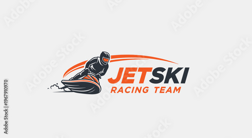 Jet Ski Racing Team Logo Depicting a Rider in Action on Watercraft.