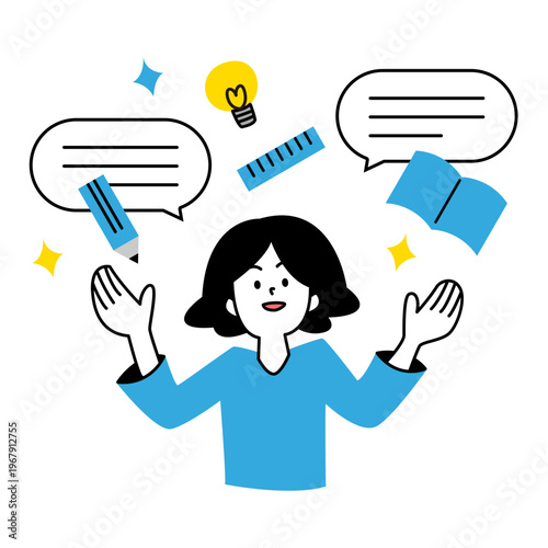 勉強する女性のベクターイラスト