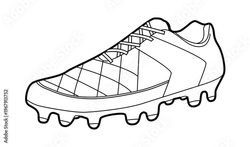 Soccer sneaker shoe single sketch. Stud sole footwear for practice, team drill, active youth look, man woman unisex. Technical fashion illustration, CAD mockup, clean vector isolated sporty style.