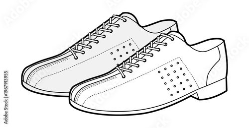 Bowling sneaker shoe sketch pair. Retro sport footwear for alley game, club night, fun look, man woman unisex. Technical fashion illustration, CAD mockup, detailed vector isolated vintage style.