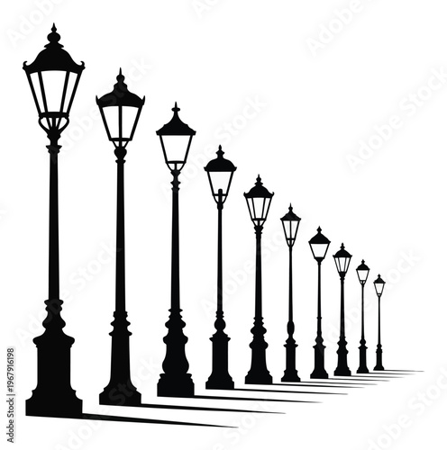Black Silhouette Street Lamp Vector Illustration