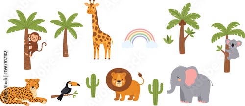 Line, art, icon, set, featuring, nature, landscape, mountain, pine, tree, forest, sun, and, wave, for, outdoor, adventure, travel, vector, illustration.