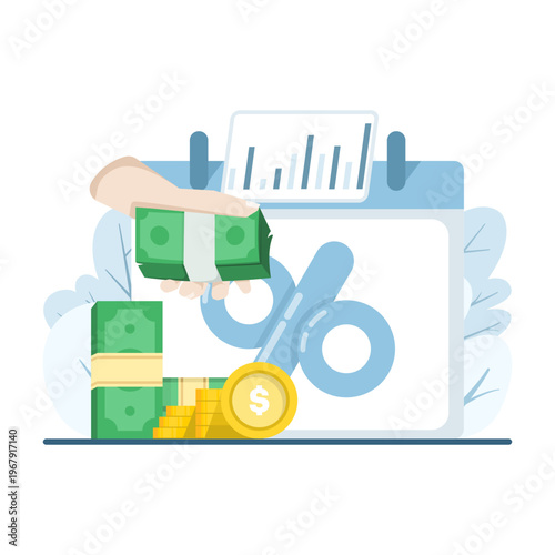 Flat vector of hand receiving cash, representing dividend yield, passive income, stock returns, profit distribution, and investment income illustration.