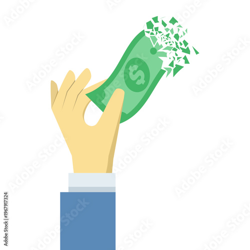 Flat vector of inflation and deflation crisis, hands losing money, economic downturn, business loss, financial instability, and recession concept illustration.