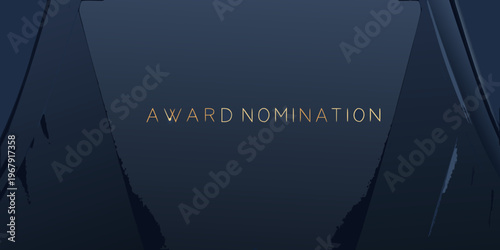 Dark abstract background with golden text announcing an award nomination