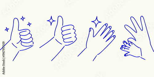 A collection of hand gestures thumbs up clapping and open palms