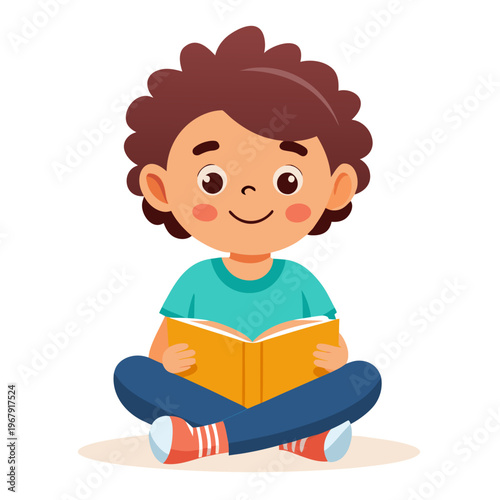Kid Reading Floor Silhouette Vector Illustration
