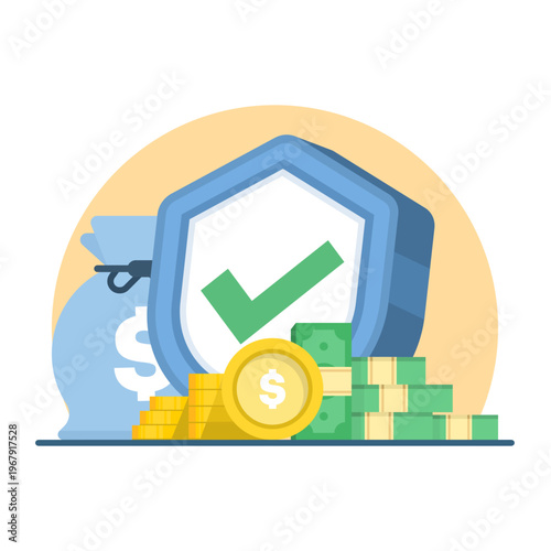 Financial security and asset protection concept, symbolizing safe investment, insurance, and wealth management. Clean vector illustration for business and finance themes.