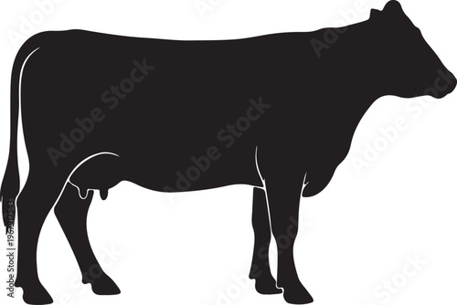 Cow Black Silhouette Vector Farm Animal Side View Illustration