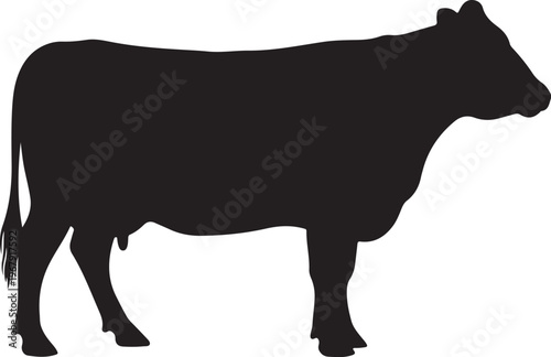 Cow Black Silhouette Vector Farm Animal Side View Illustration