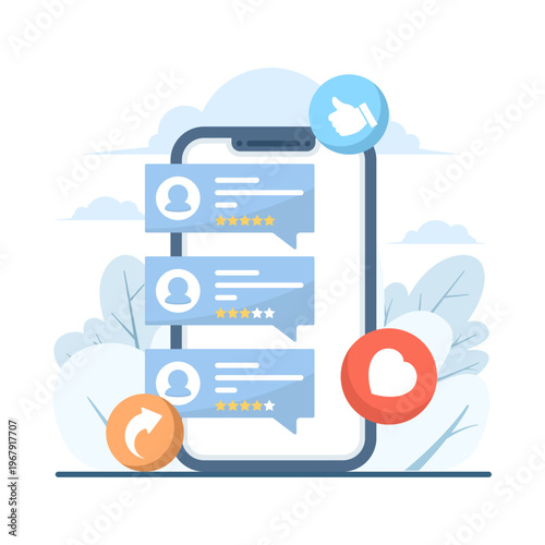 Blogger review landing page illustration for content creators and influencers. Ideal for blog websites, product reviews, digital marketing, and online media design.