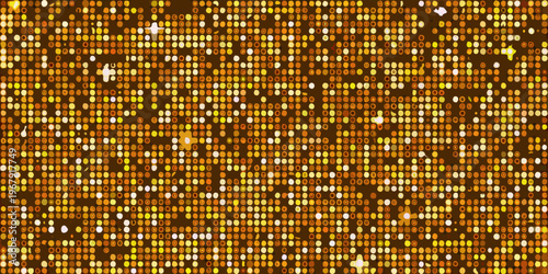 Abstract golden background with binary code and sparkling star effects