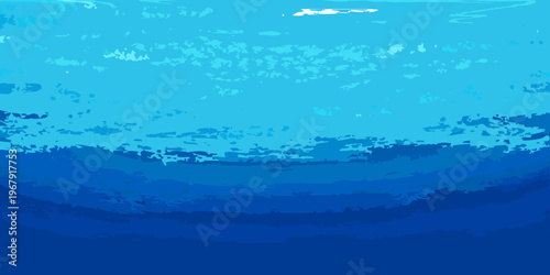 Abstract underwater scene with varying shades of blue and white clouds
