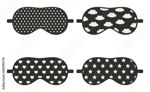 Sleep Masks with Polka Dots, Clouds, Hearts, Stars Vector