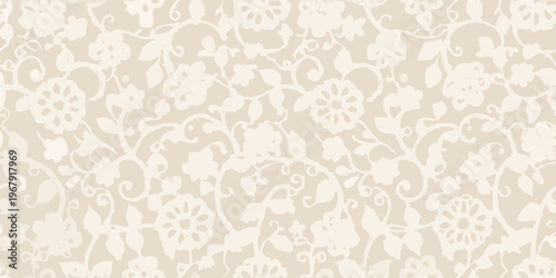 Delicate floral lace pattern with a neutral beige and white color scheme
