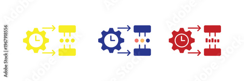 project timeline icon collection in multiple styles illustrating milestones, scheduling, task progress and workflow management for business planning and digital applications.