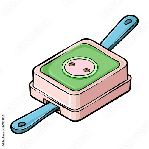 Green power strip extension cord with three outlets for electronic device management in home or office environment cartoon flat vector illustration art