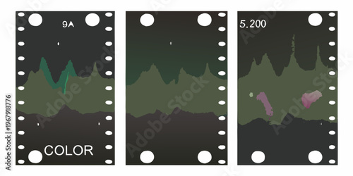 Film strips displaying numerical data and waveform visualizations in color