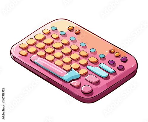 Pink computer keyboard for typing and data entry in professional office or gaming environment cartoon vector illustration graphic art