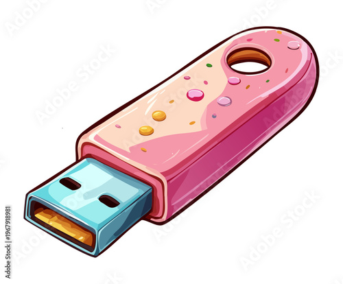 Pink USB flash drive for data storage and secure file transfer in professional business and tech environment vector illustration art