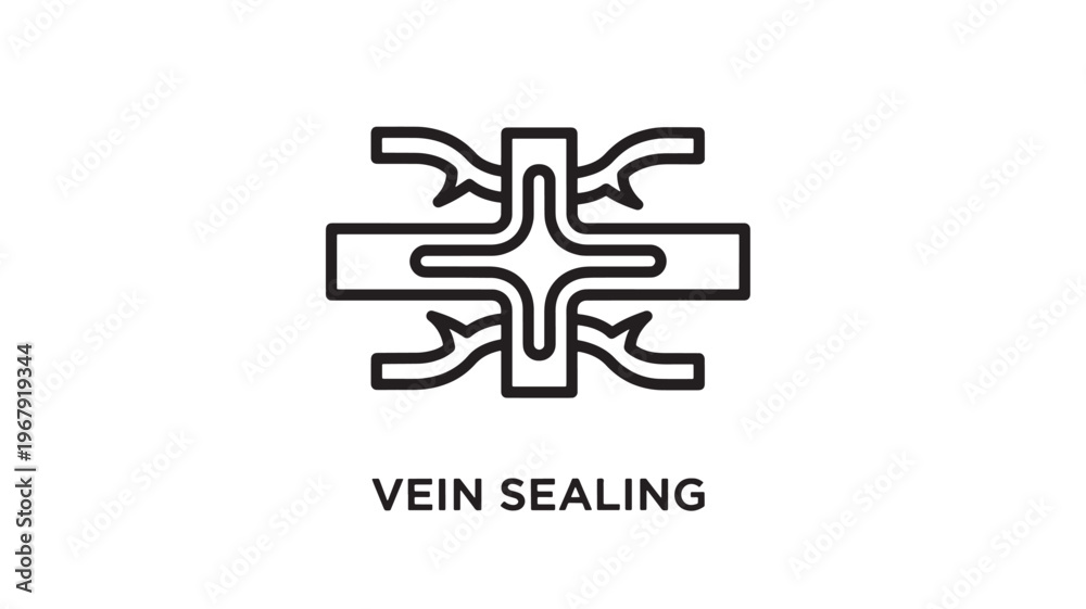 Obraz premium A medical illustration depicting a vein sealing procedure in a simple black and white design, potentially used for educational or marketing purposes in the medical field.
