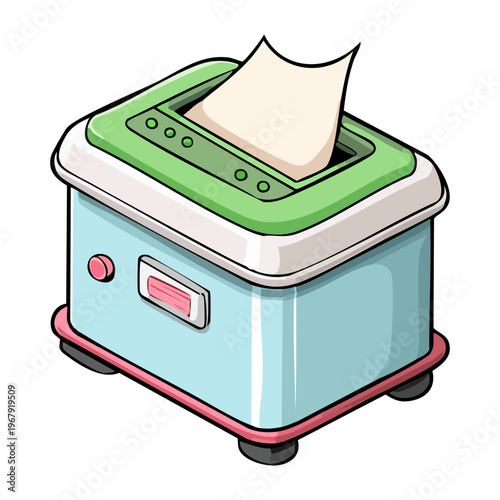 blue and green office paper shredder for secure document disposal and business privacy protection equipment for professional workspace and data management organization