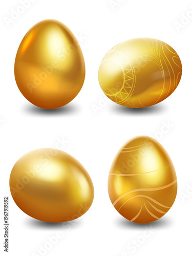 gold eggs set design isolated on the transparent background. happy easter festival concept glossy eggs vector illustration.