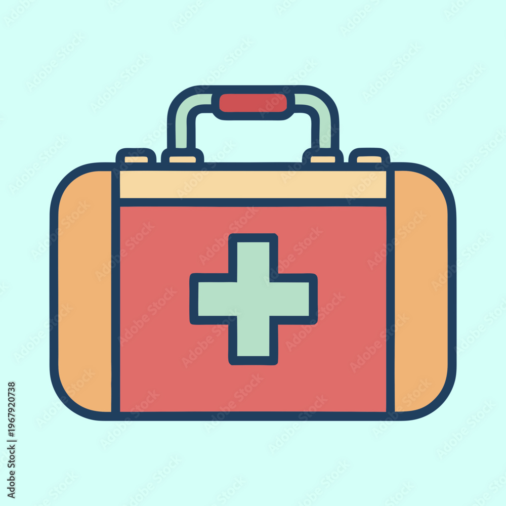 Fototapeta premium Stylized illustration of a first aid kit on a light blue background