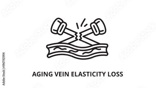 Aging Vein Elasticity Loss Icon, Line Art Illustration of Human Blood Vessel Health and Vascular Degeneration Symbol, Concept for Circulatory System Weakness and Medical Infographic Design Element