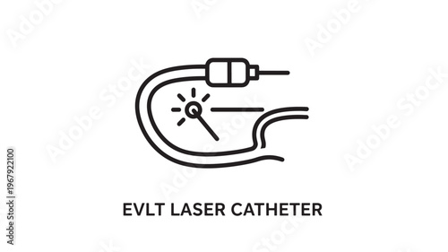 EVLT Laser Catheter Icon for Endovenous Laser Treatment. Minimalist Line Art Vector of Medical Procedure for Varicose Vein Surgery, Phlebology Device, Vascular Healthcare, and Surgical Equipment