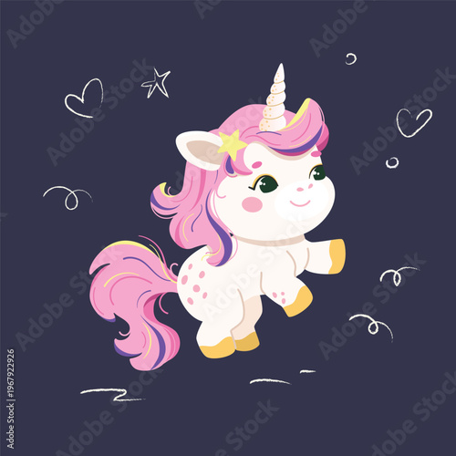 Rare magical unicorn. Kawaii fairytale character