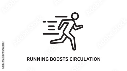 Minimalist vector illustration of a running figure symbolizing improved circulation and cardiovascular health. Ideal for fitness, wellness, medical, and lifestyle marketing materials.