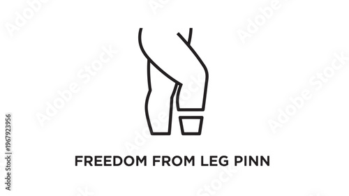 a simple line drawing depicting a leg with limited mobility due to a medical device, symbolizing freedom from leg pain and restricted movement