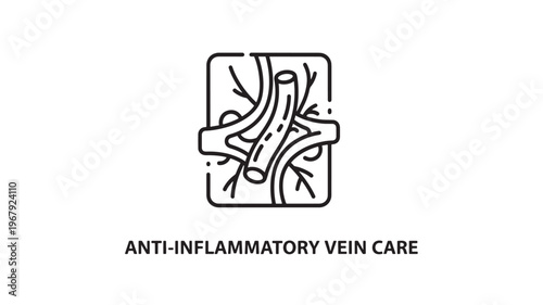A line drawing of a vascular system with the words 'Anti-inflammatory vein care' below, representing medical and health concepts for advertising or educational purposes.