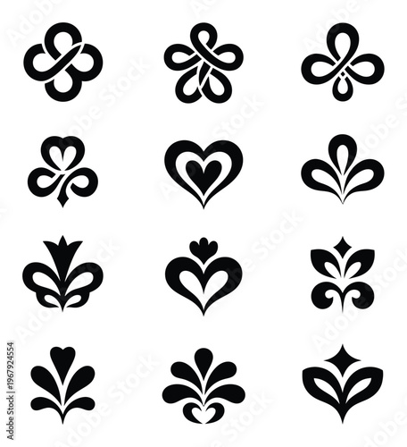 Ornamental Vector Designs with Hearts and Floral Patterns
