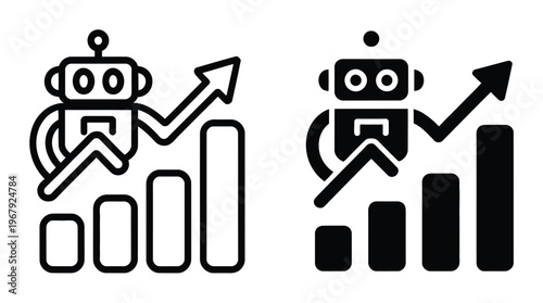 Robot Holding Arrow on Bar Graph Vector Illustration